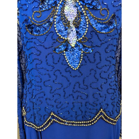 Vintage Augustat 80s Beaded Prom Gown Dress Art Deco Sequined Formal Sz 42/L - Picture 6 of 16